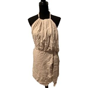 Bardot Goddess Linen Blend Halter Dress in Stone Size 10 NWT